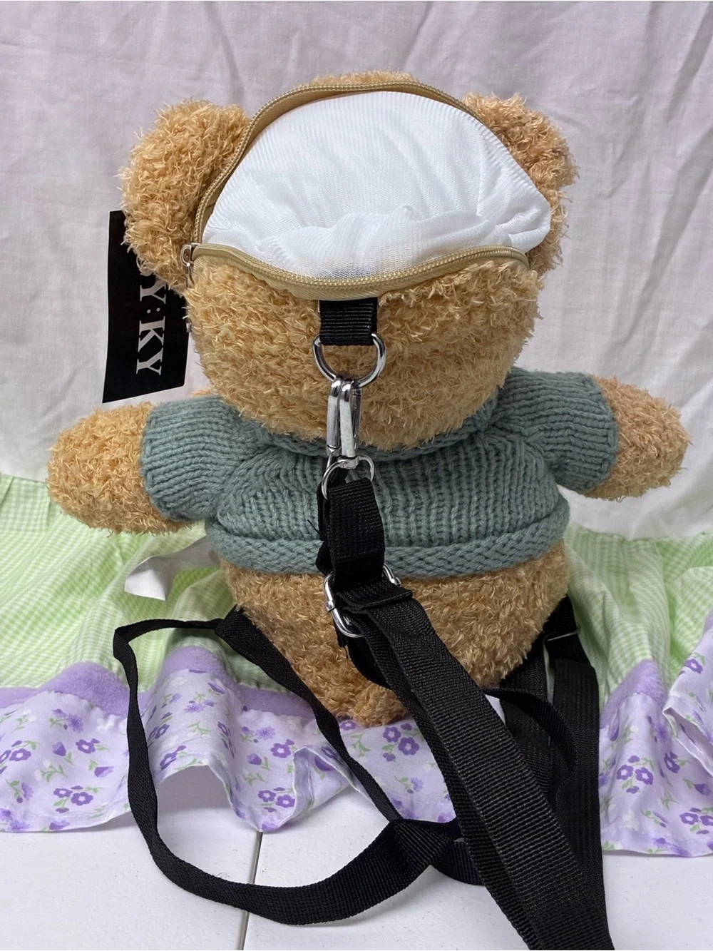 Plush Teddy Kids Backpack with Green Sweater